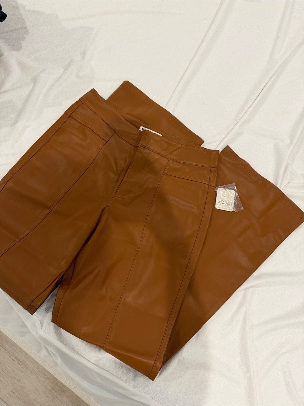 Free People Faux Leather Wide Leg Pants - Cognac Brown